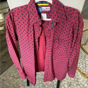 Wrangler George Straight Cowboy Cut Collection Red & Blue Patterned Shirt, M